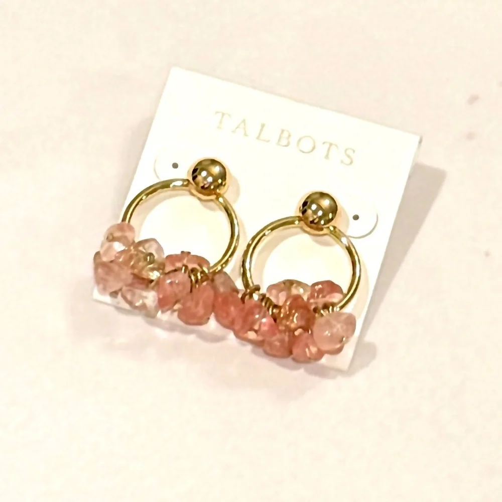 Talbots Pink and Gold Charm Hoop Earrings NWT